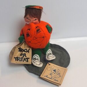 Vintage 1989 Annalee Mobilitee Halloween Pumpkin Trick or Treater Doll 7 Inch